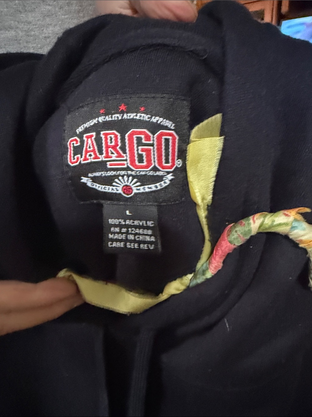 Size large, CARGO Navy Hoodie with Navy Drawcord long sleeve sweatshirt